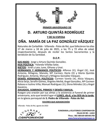 ARTURO QUINTÁS RODRÍGUEZ y MARÍA DE LA PAZ GONZÁLEZ VÁZQUEZ