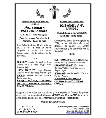 CARMEN PAREDES PAREDES y JOSÉ ÁNGEL VIÑA PAREDES