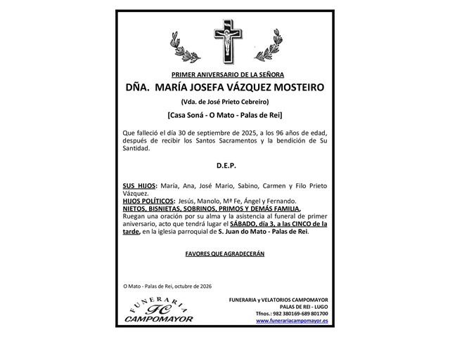 MARÍA JOSEFA VÁZQUEZ MOSTEIRO