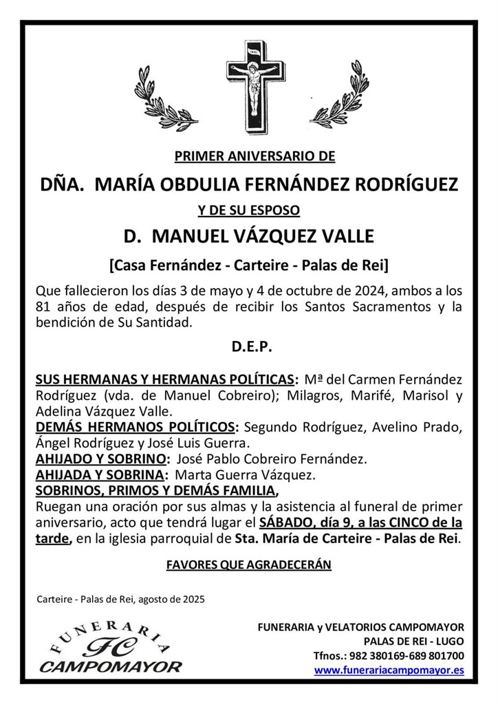 MARÍA OBDULIA FERNÁNDEZ RODRÍGUEZ y MANUEL VÁZQUEZ VALLE