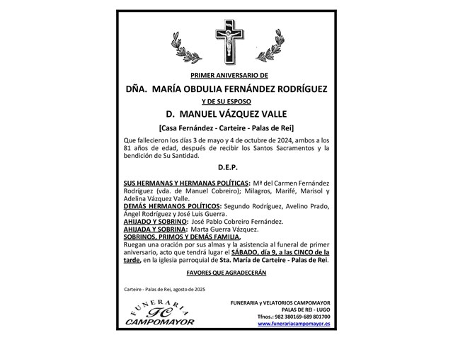MARÍA OBDULIA FERNÁNDEZ RODRÍGUEZ y MANUEL VÁZQUEZ VALLE